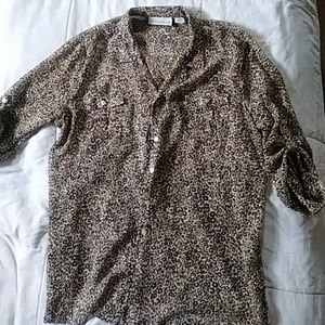 Gently worn sheer leopard print button down.